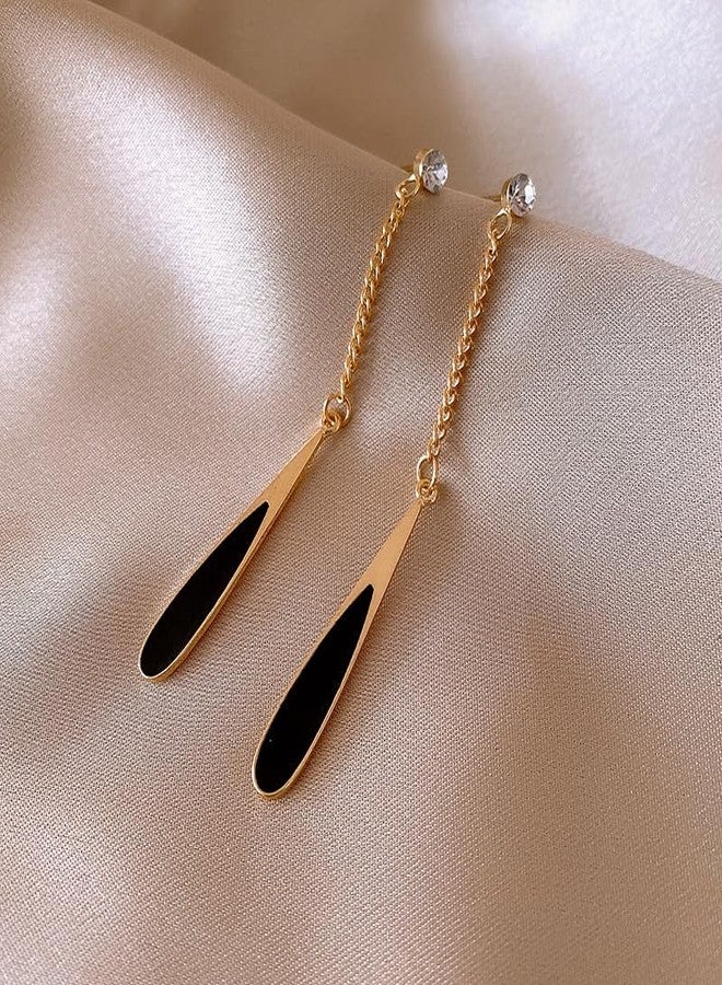 POYAMUSE Chic Waterdrop Gold Dangle Earrings for Women, Elegant Dangling Earrings, Stylish Long Earrings for Women - Black - Image 4